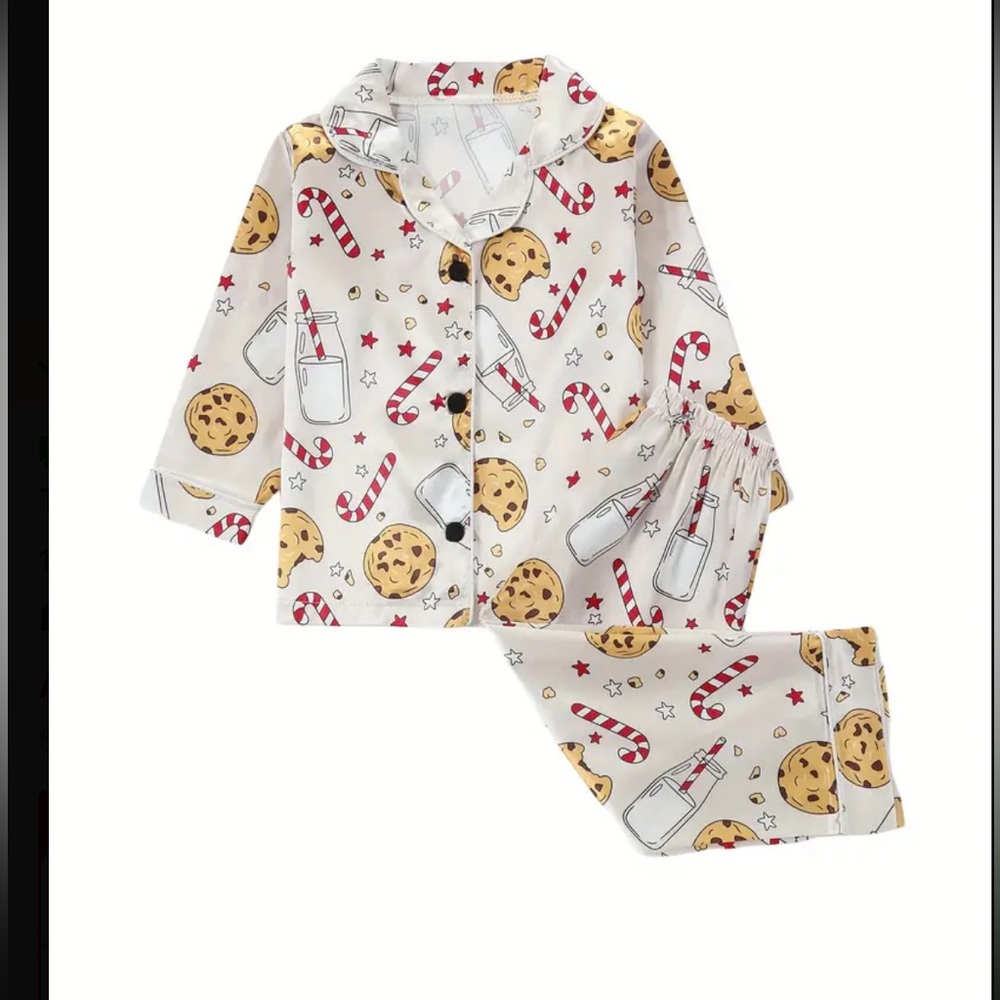 Kids Milk And Cookies Holiday Festive Christmas Silky Pajama Set